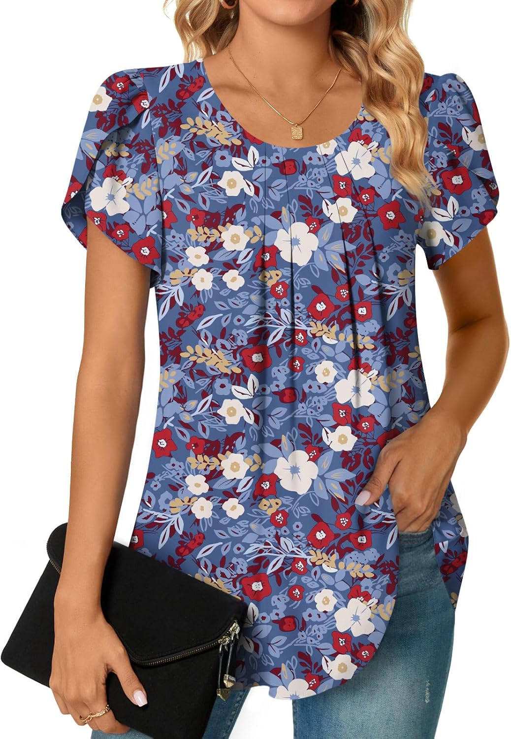 Bestbee Womens Plus Size Tops Dressy Casual Summer Chiffon Blouses Short Sleeve Dress Shirts Business Loose Fit Tunics