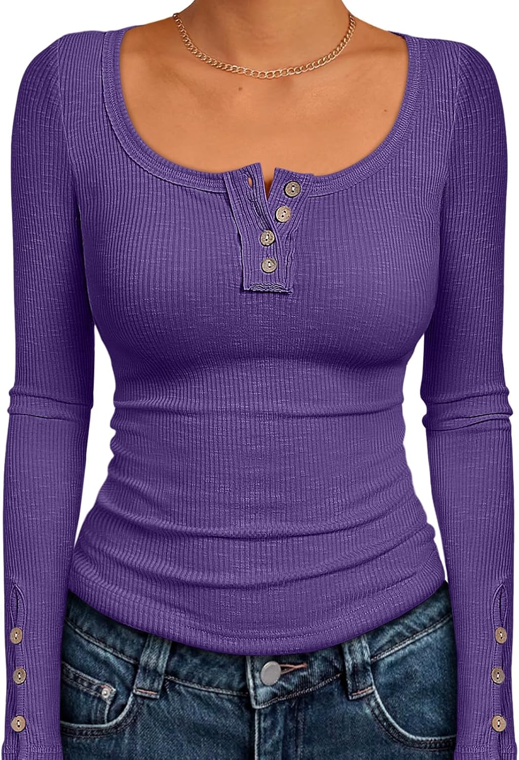 Kissfix Womens Long Sleeve Shirts Fall Clothes Henley Tops Business Casual Ribbed Blouses Fashion Trendy Outfits 2025