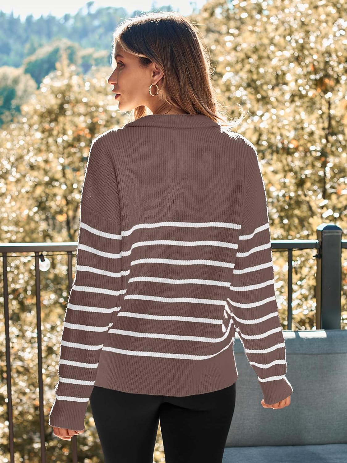 LILLUSORY Women's Quarter Zip Striped Oversized Sweater 2025 Mock Turtleneck Fall Fashion Outfit