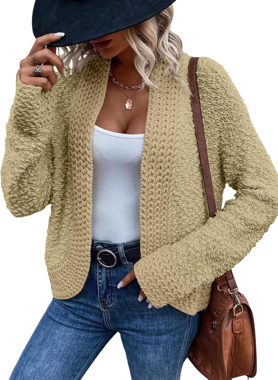 Dokotoo Women's 2025 Fashion Casual Open Front Long Sleeve Chunky Knit Cardigans Sweaters Outerwear Coats