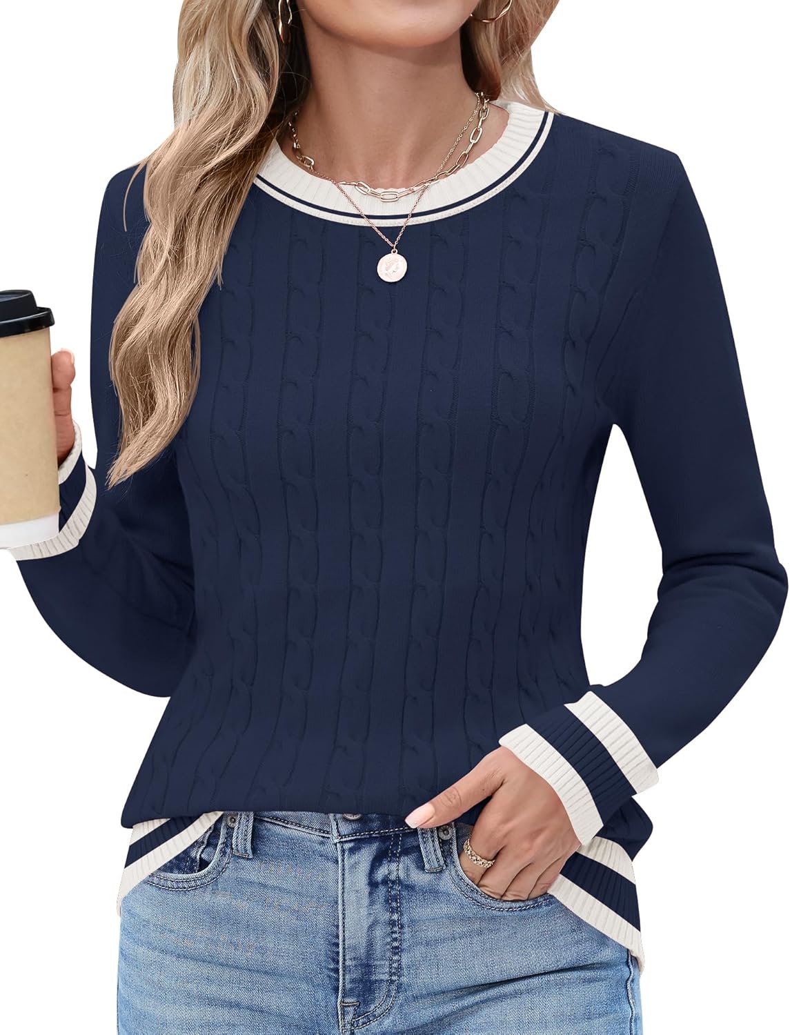Rapbin Women Crew Neck Long Sleeve Sweater Fall Lightweight Pullover Tops Dressy Casual Basic Clothes 2025