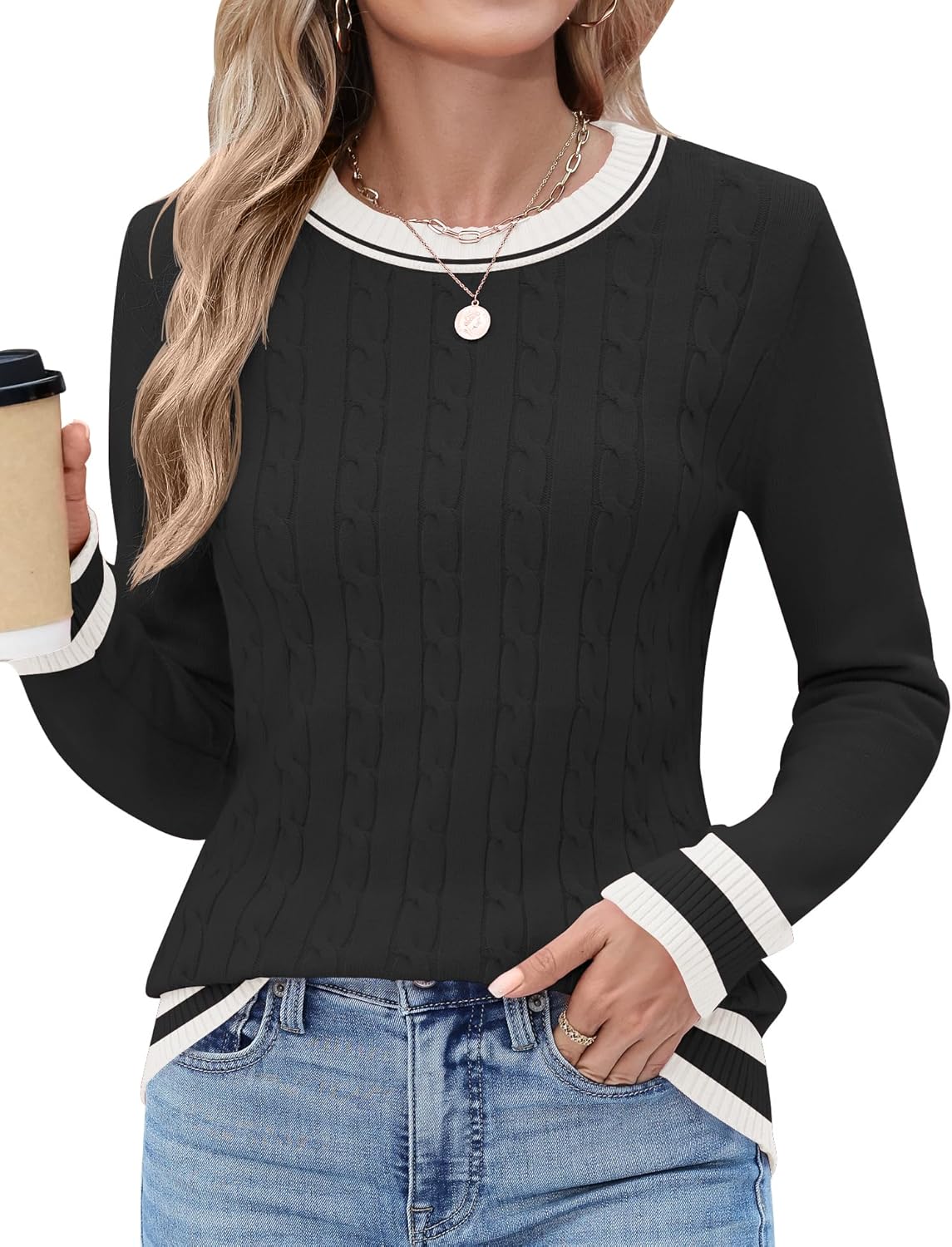 Rapbin Women Crew Neck Long Sleeve Sweater Fall Lightweight Pullover Tops Dressy Casual Basic Clothes 2025