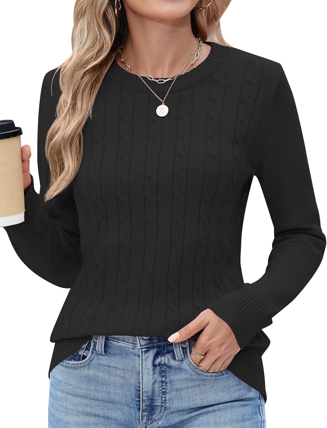 Rapbin Women Crew Neck Long Sleeve Sweater Fall Lightweight Pullover Tops Dressy Casual Basic Clothes 2025