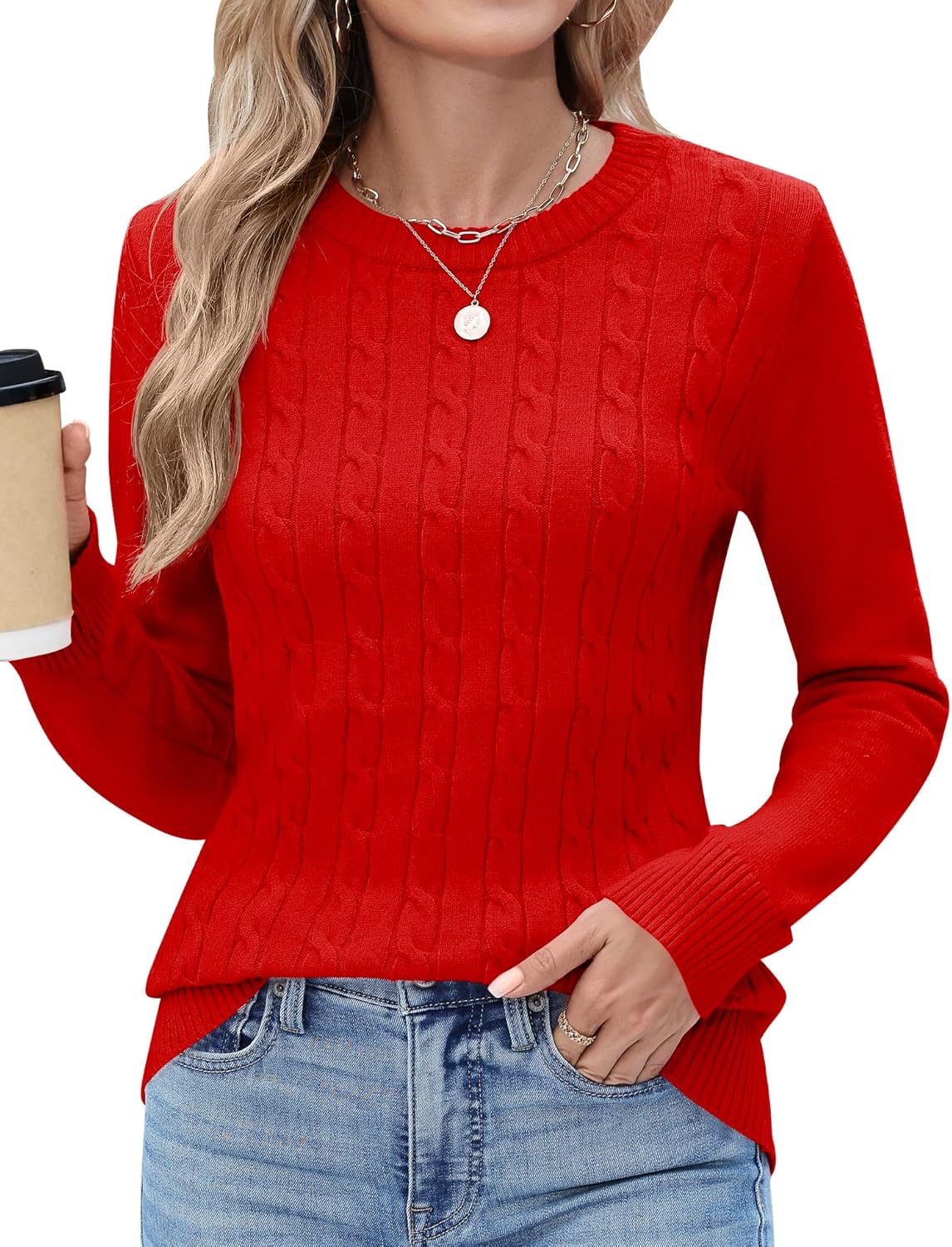 Rapbin Women Crew Neck Long Sleeve Sweater Fall Lightweight Pullover Tops Dressy Casual Basic Clothes 2025