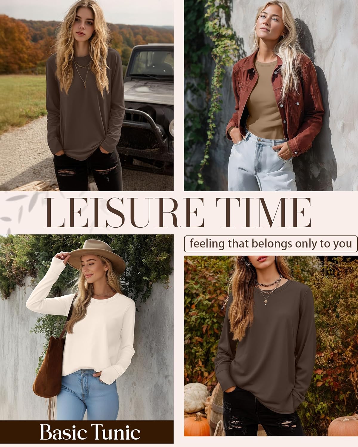 Huukeay 3 Pack Women's Long Sleeve Shirts with Thumb Holes, Cotton Casual Crew Neck Tunic Tops Fall Loose Y2k Trendy Outfits