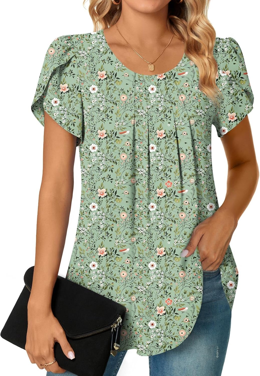Bestbee Womens Plus Size Tops Dressy Casual Summer Chiffon Blouses Short Sleeve Dress Shirts Business Loose Fit Tunics