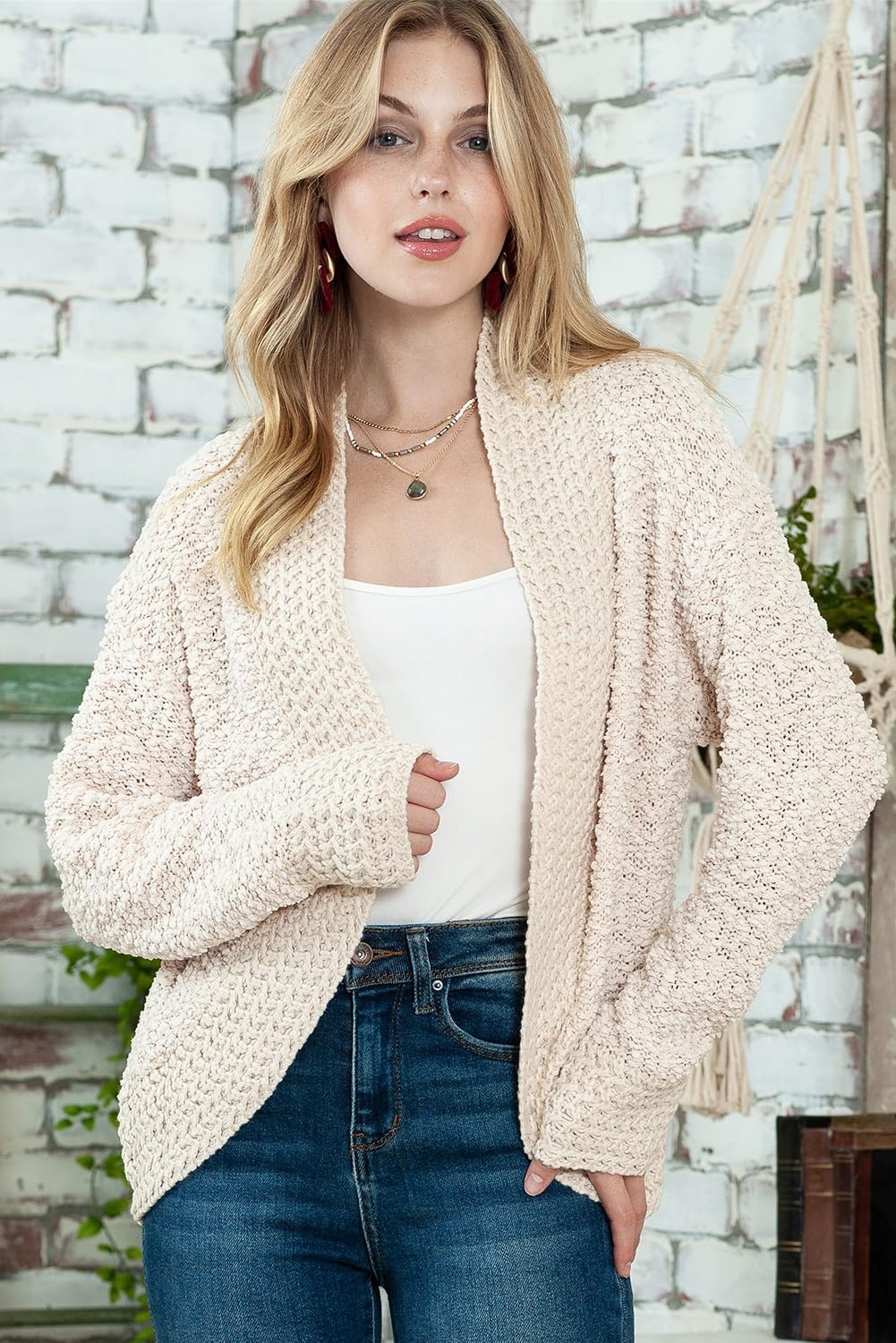Dokotoo Women's 2025 Fashion Casual Open Front Long Sleeve Chunky Knit Cardigans Sweaters Outerwear Coats