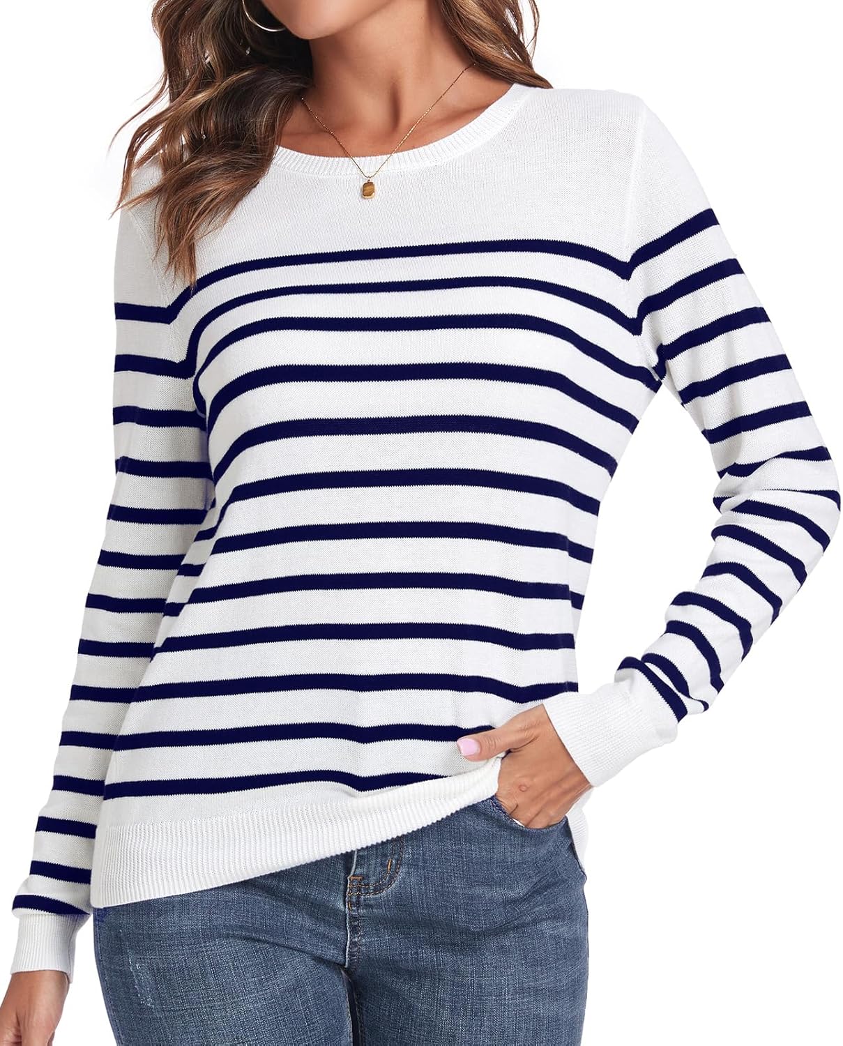 QUALFORT Women's Sweater 100% Cotton Long Sleeve Pullover Sweater Soft Lightweight Knit Tops 2025