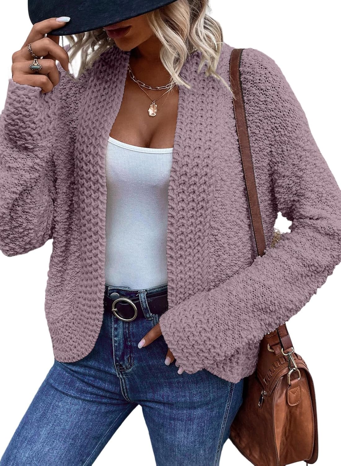 Dokotoo Women's 2025 Fashion Casual Open Front Long Sleeve Chunky Knit Cardigans Sweaters Outerwear Coats