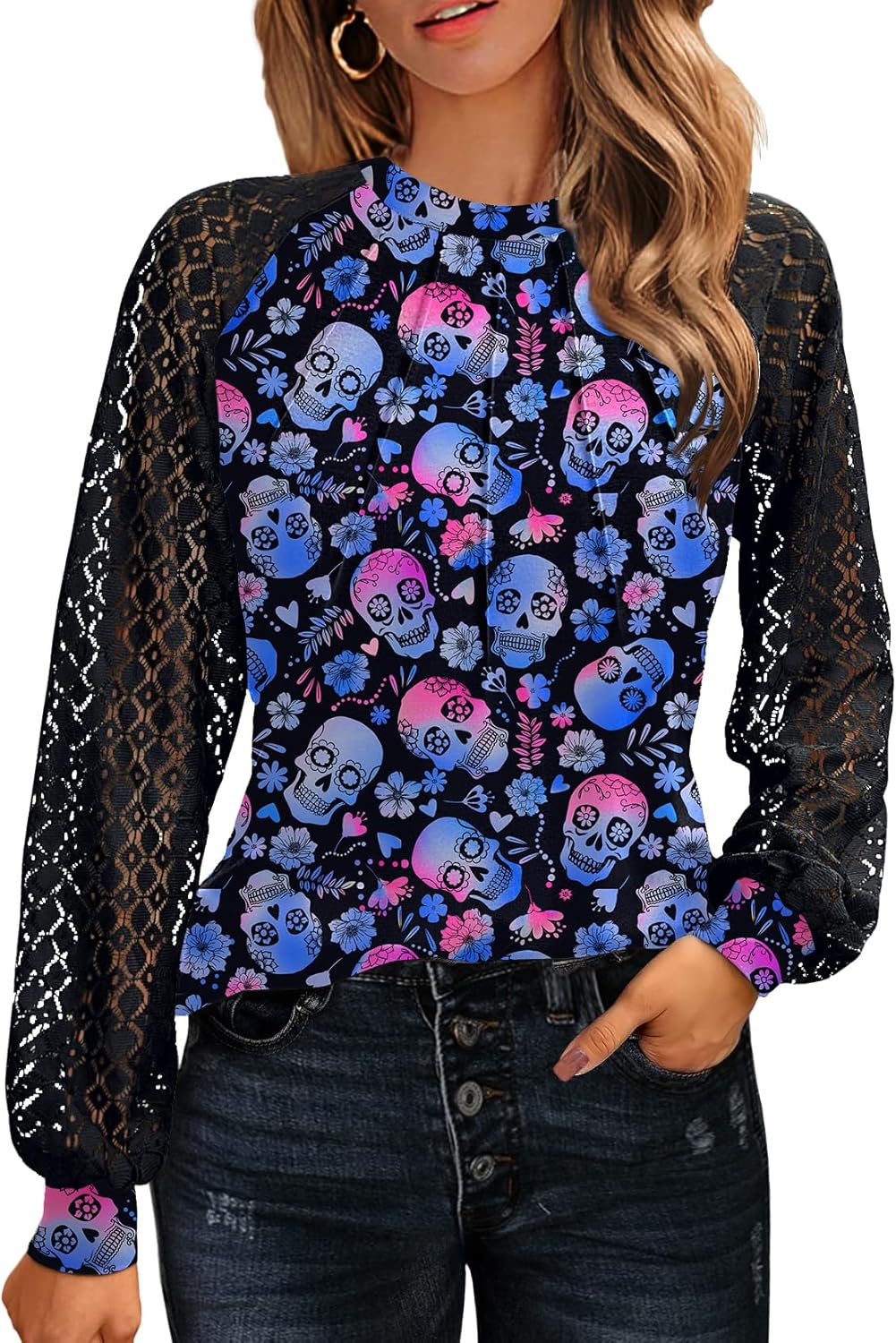 HOTOUCH Womens Lace Short/Long Sleeve Tops Fall Dressy Casual Blouses Business Work Shirts Fashion Clothe Trendy Outfits