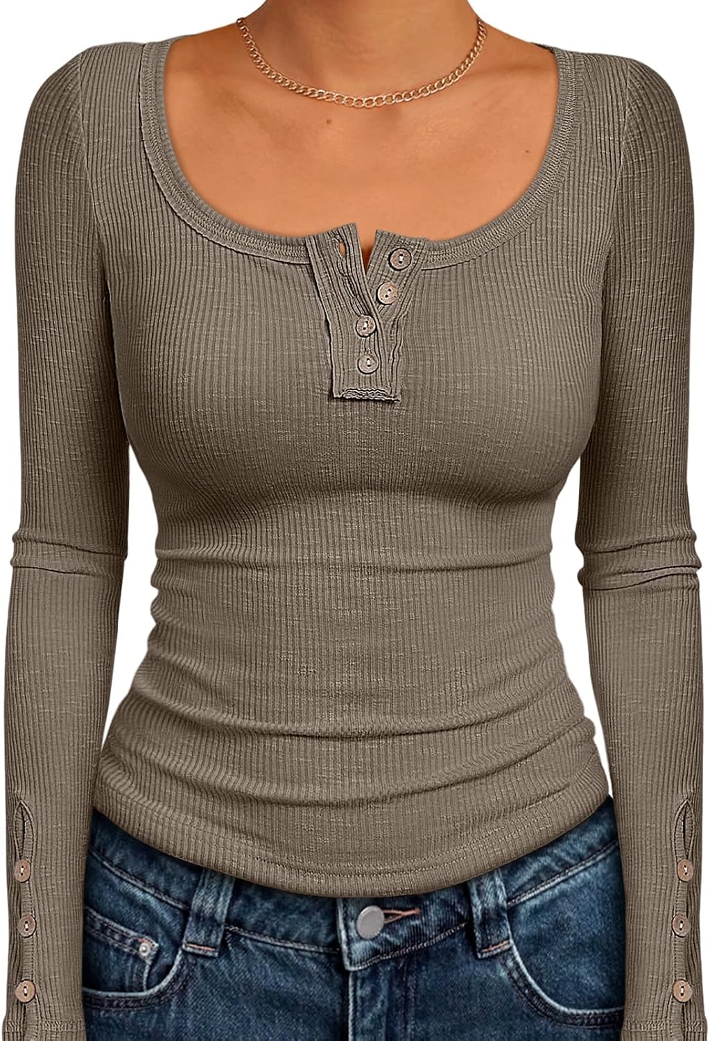 Kissfix Womens Long Sleeve Shirts Fall Clothes Henley Tops Business Casual Ribbed Blouses Fashion Trendy Outfits 2025