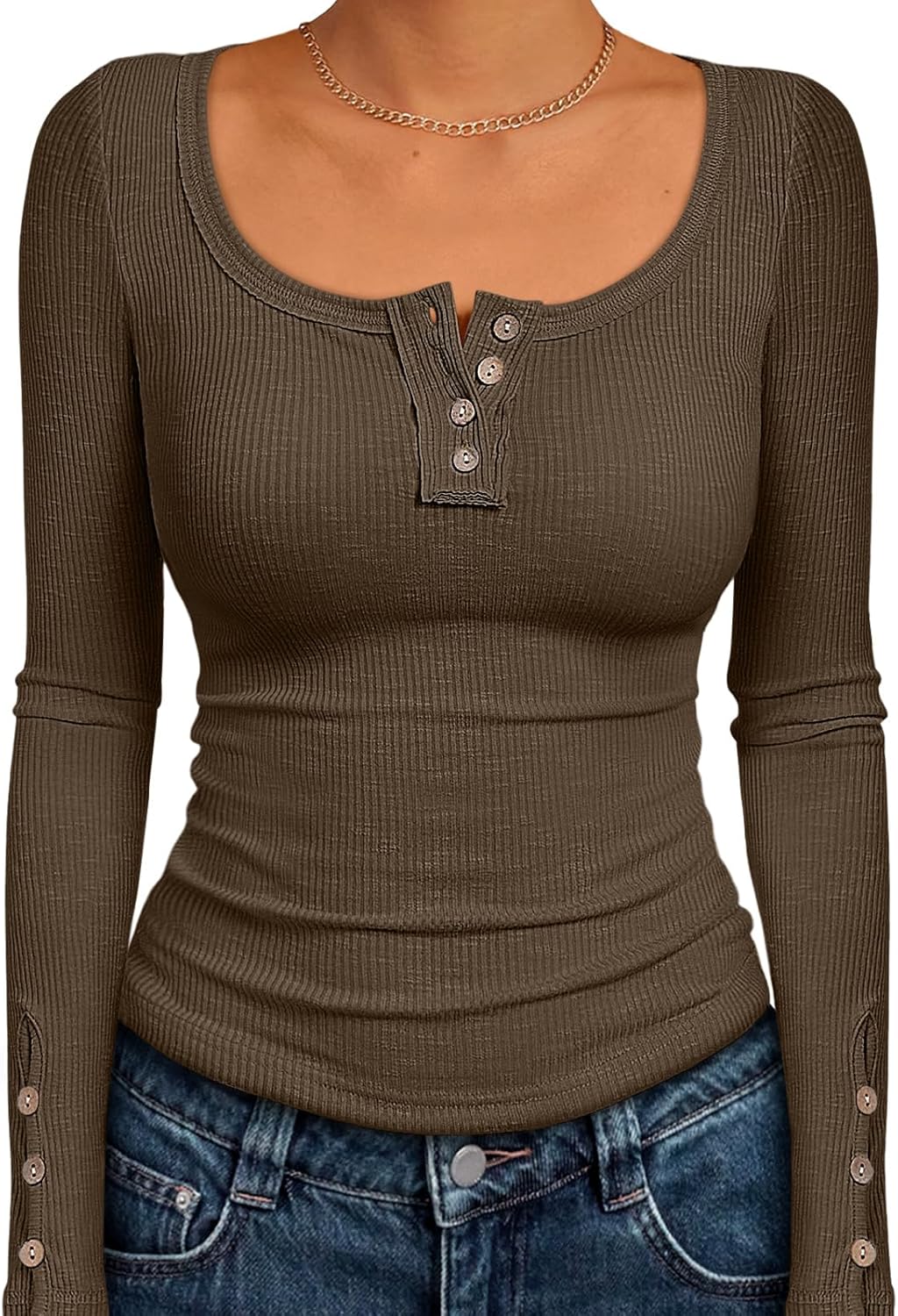 Kissfix Womens Long Sleeve Shirts Fall Clothes Henley Tops Business Casual Ribbed Blouses Fashion Trendy Outfits 2025