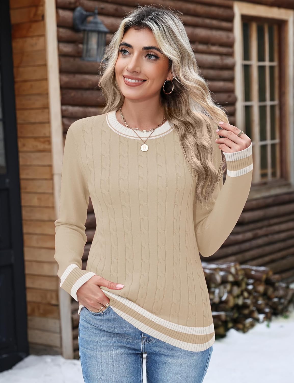 Rapbin Women Crew Neck Long Sleeve Sweater Fall Lightweight Pullover Tops Dressy Casual Basic Clothes 2025