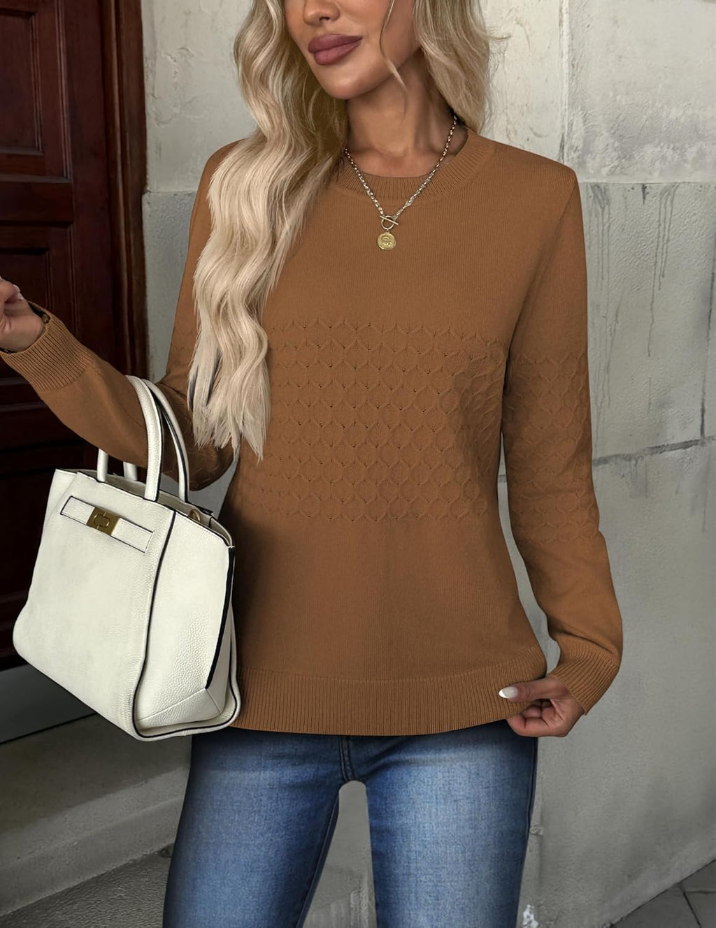 Zeagoo Womens Sweaters Long Sleeve Tops Crew Neck Knit Pullover Sweaters Fall Fashion 2025 Dressy Casual Basic Clothes