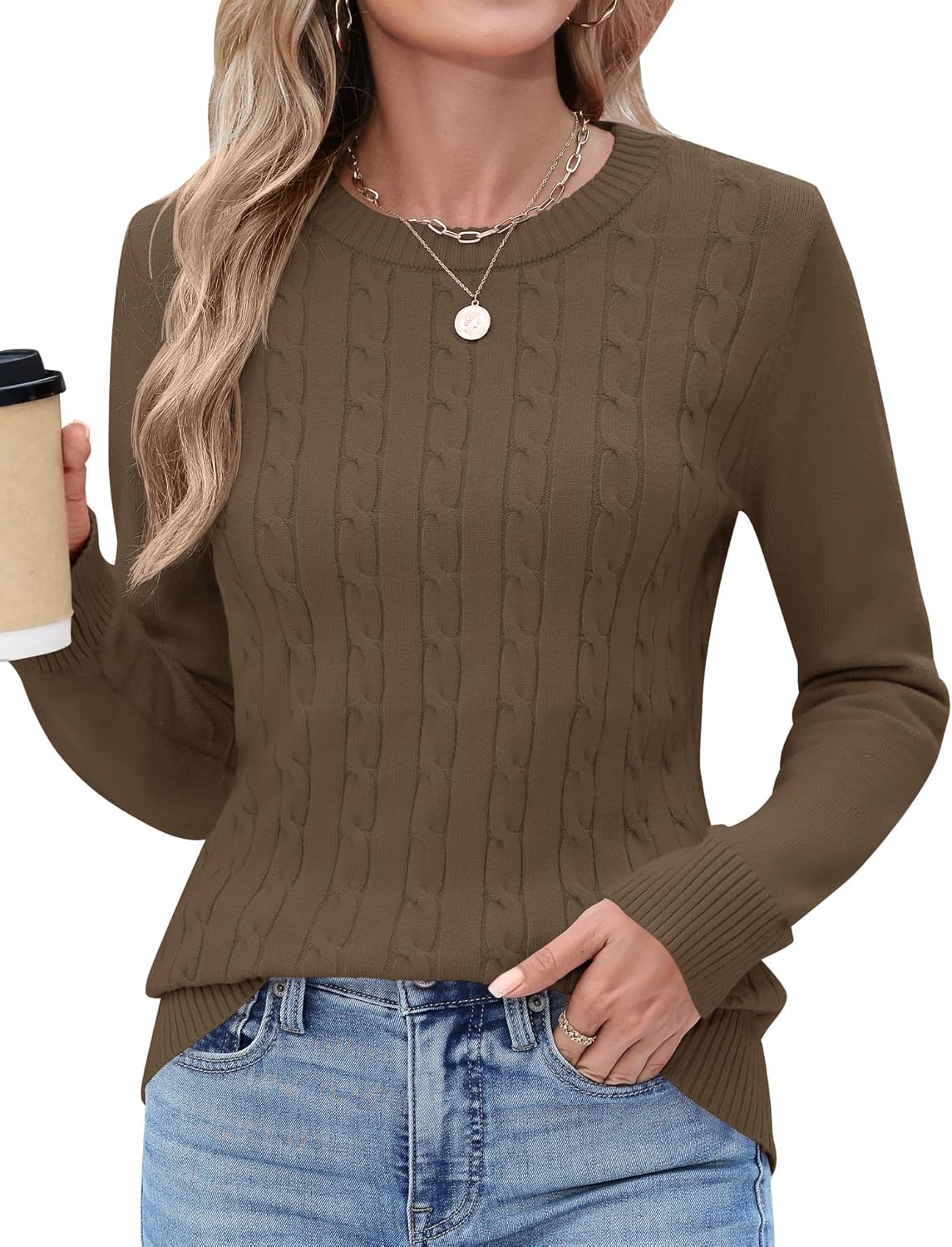 Rapbin Women Crew Neck Long Sleeve Sweater Fall Lightweight Pullover Tops Dressy Casual Basic Clothes 2025