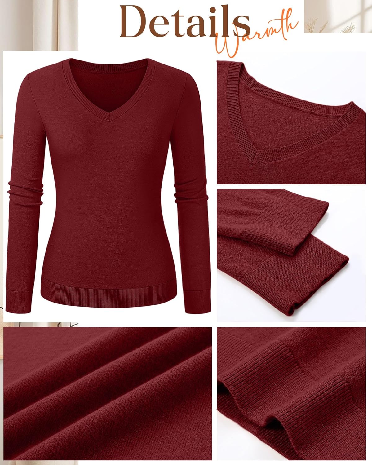 Riyiper 3 Pack Women's V Neck Sweater, Long Sleeve Lightweight Tops Casual Solid Color Pullover Loose Knit Classic Sweaters