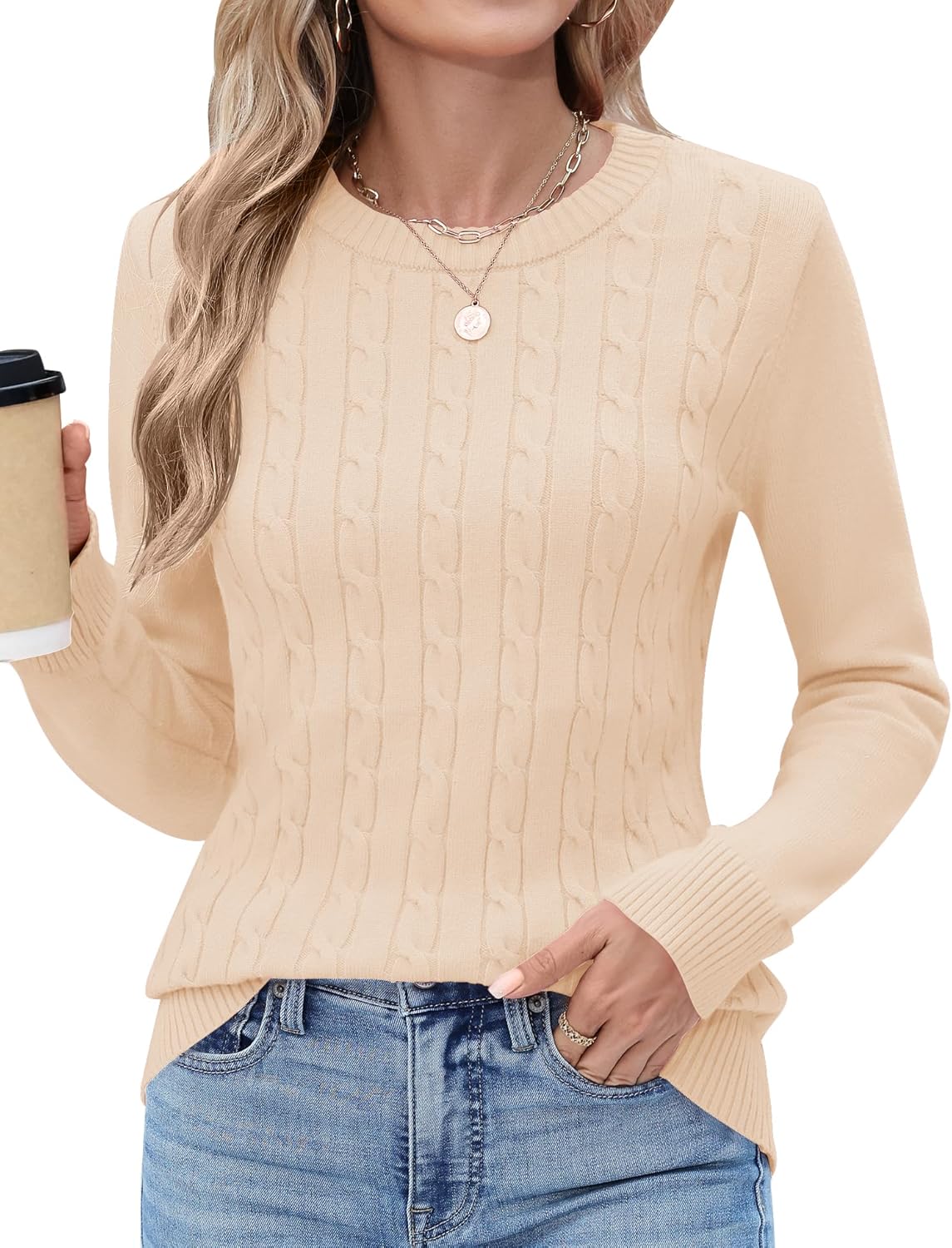 Rapbin Women Crew Neck Long Sleeve Sweater Fall Lightweight Pullover Tops Dressy Casual Basic Clothes 2025