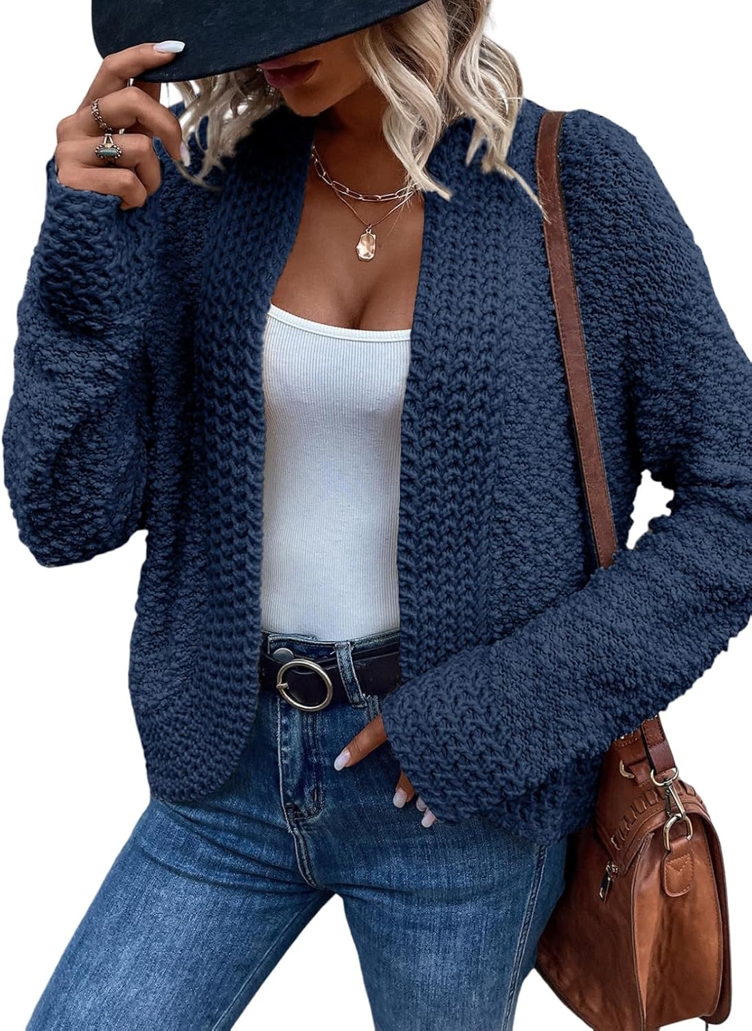 Dokotoo Women's 2025 Fashion Casual Open Front Long Sleeve Chunky Knit Cardigans Sweaters Outerwear Coats