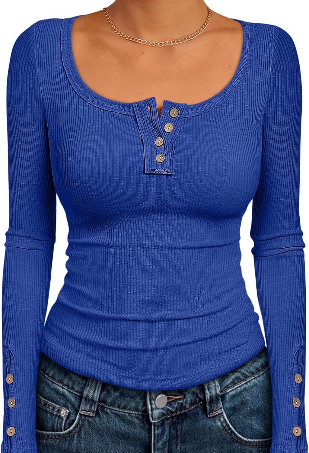 Kissfix Womens Long Sleeve Shirts Fall Clothes Henley Tops Business Casual Ribbed Blouses Fashion Trendy Outfits 2025