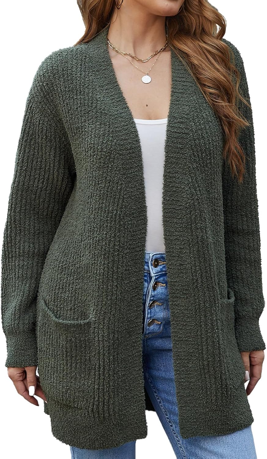 Snuggle Sac Cardigan Sweaters for Women with Pocket Trendy Casual Long Sleeve Tops Open Front Fall Winter Coats
